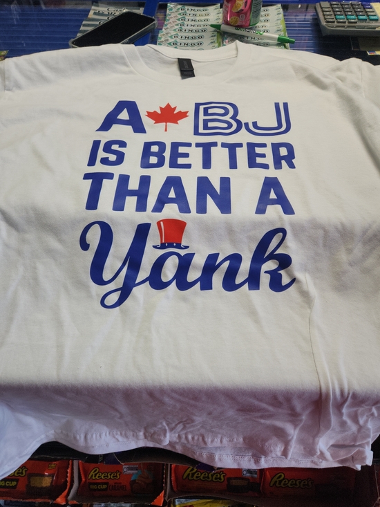 191SHIRTS Other - A BJ is better than aYank.White Graphic Tee with Blue & Red Patriotic Print